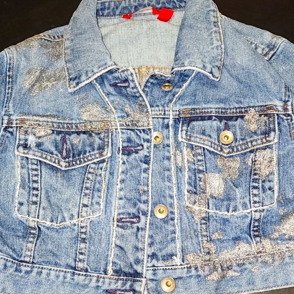 X2 Cropped Denim Jacket Embellished With Glitter & Sequence Sz M